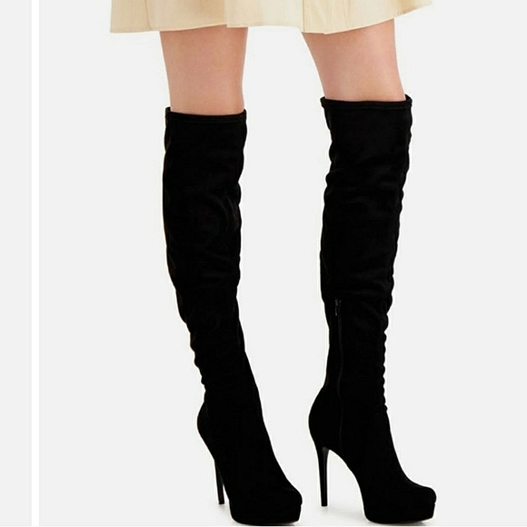 New w/Box Thalia Sodi Clarissa Black Faux Suede Over the Knee Heeled Boot Size 9 - Picture 6 of 6